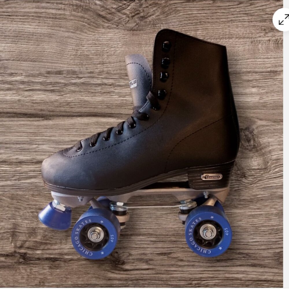 Roller Skates Mens Size 7 Chicago Leather Quad Lace-Up 405 Blue Wheels 8601K - Picture 2 of 13